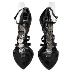 Christian Dior Galliano 2003 Belly Sandals Black Logo Coin Heels 40.5