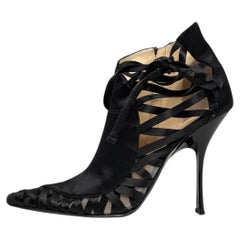 Giuseppe Zanotti Vintage Black Satin Lace Up Corset Ankle Boots 38.5 Y2K