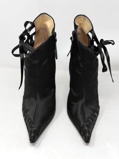 Giuseppe Zanotti Vintage Black Satin Lace Up Corset Ankle Boots 38.5 Y2K