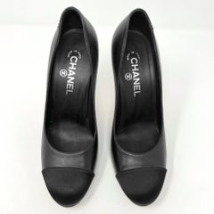 Chanel FW‎ 2016 Black Leather Suede Cap Toe Pumps Silver Ruler Heel CC Logo 38.5