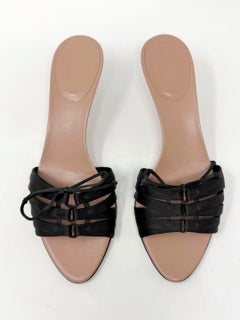 Gucci Tom Ford SS 2004 Black Satin Bow Mule Sandals Bamboo Heels 7B