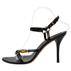 Gucci Tom Ford 2002 Black Leather Bamboo Horsebit Sandals Heels 9B
