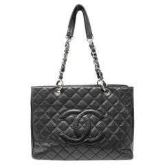 Chanel Black Caviar Leather GST Grand Shopping Tote Bag Gold Chain CC