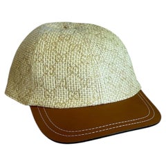 Gucci Cappello da baseball in paglia e pelle con scatola e sacchetto antipolvere inutilizzato