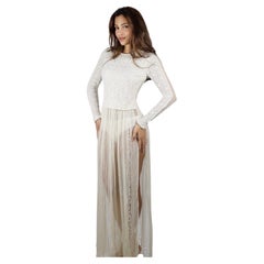 Giorgio Armani 1995 Ivory Beaded Lace & Pleated Silk Two-Piece Set