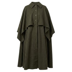 Lanvin Vintage Long Wool Cape - Muted Olive Green - Circa 1980s