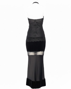 Dice Kayek Vintage Black Velvet Halter Evening Gown - 1990s