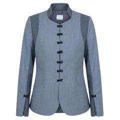 Loulou de la Falaise Vintage Blue Micro-Check Jacket - Frog Fasteners - 2000s
