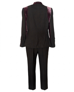 Loulou de la Falaise Baroque Pant Suit - Chocolate Crepe & Plum Velvet - 2000s