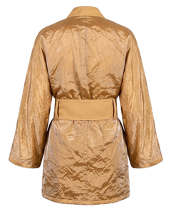 1990s Gianfranco Ferré Reversible Linen Taffeta Kimono Coat with Leather Belt