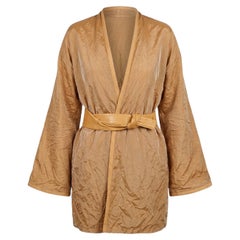 1990s Gianfranco Ferré Reversible Linen Taffeta Kimono Coat with Leather Belt