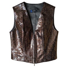 Claude Montana 1990s Croc-Embossed Vinyl Corset Vest - Bronze Chocolat