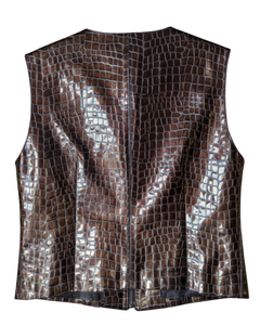 Claude Montana 1990s Croc-Embossed Vinyl Corset Vest - Bronze Chocolat