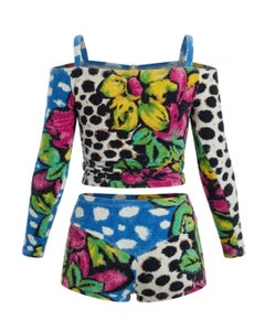 Yvan & Marzia Paris, anni '90: set composto da top corto e pantaloncini con stampa tropicale e leopardata