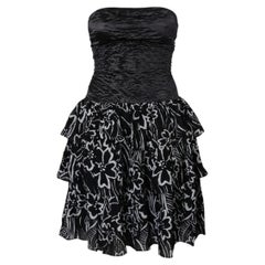Oleg Cassini 1980s Black Flamenco Bustier Dress — Floral Tiered Skirt