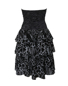Oleg Cassini 1980s Black Flamenco Bustier Dress — Floral Tiered Skirt