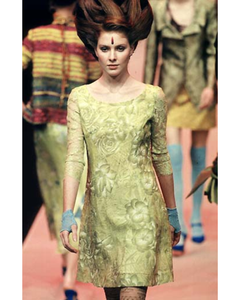 Christian Lacroix Spring/Summer 1998 Runway Chartreuse Lace A-Line Mini Dress