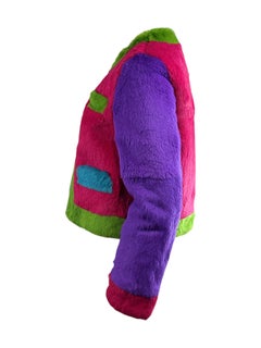 Moschino Multicolored glossy rabbit fur cropped jacket