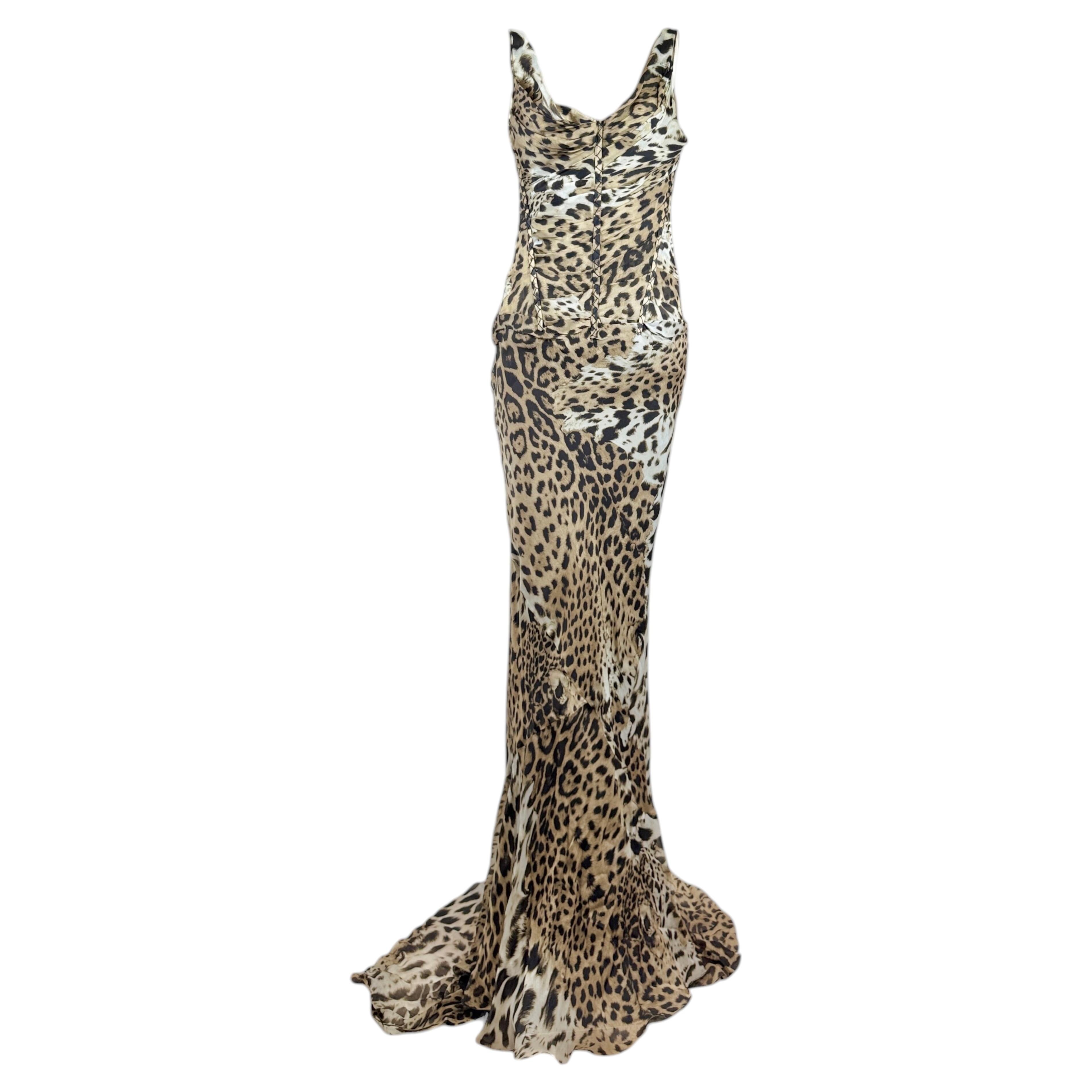Roberto Cavalli, pré-automne 2010, look n° 11 : robe longue en mousseline à imprimé léopard