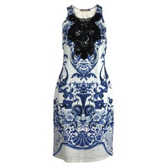 Abito in jersey bianco e blu con stampa della collezione Resort 2013 di Roberto Cavalli