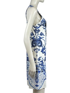 Abito in jersey bianco e blu con stampa della collezione Resort 2013 di Roberto Cavalli