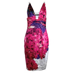 Roberto Cavalli 2008 Multicolored floral printed satin dress