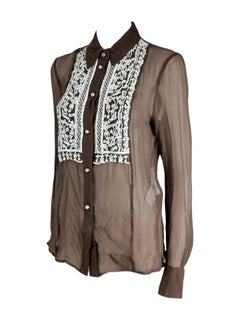 Valentino Frühjahr 2003 – Bestickte Bluse aus kakaofarbener Seidenkrepp