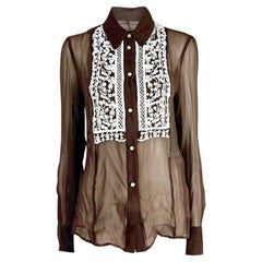 Valentino Frühjahr 2003 – Bestickte Bluse aus kakaofarbener Seidenkrepp