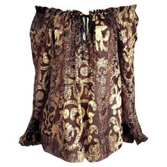 Roberto Cavalli Fall 2004 Silk printed blouse gold and burgundy