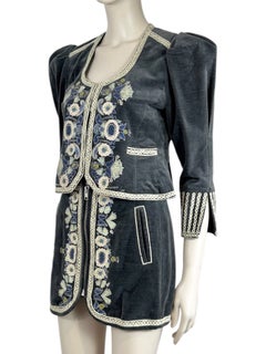 Isabel Marant Spring 2023 Grey embroidered velvet skirt suit