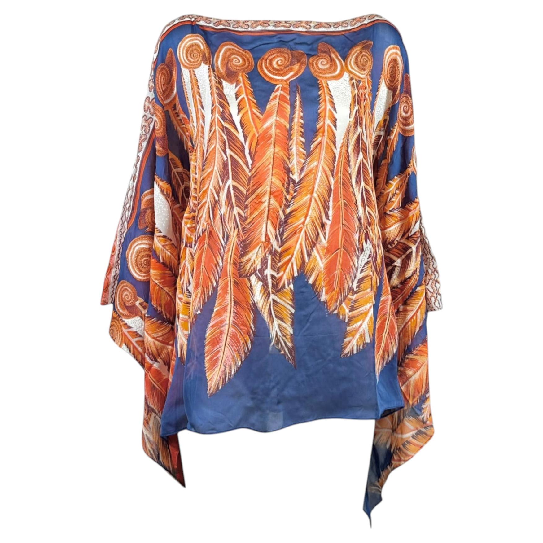 Pre-owned Roberto Cavalli 2011 Printed Feather Silk Tunic In Brown