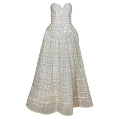 Elie Saab Strapless maxi princes embroidered nude tulle dress