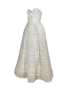 Elie Saab Strapless maxi princes embroidered nude tulle dress