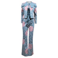 Christian Dior Boutique John Galliano Spring 2003 Blue denim printed suit