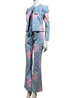 Christian Dior Boutique John Galliano Spring 2003 Blue denim printed suit