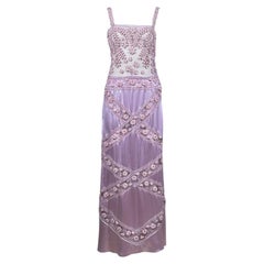 Valentino Primavera 2007, Look 58: maxi abito in raso lilla con tulle ricamato