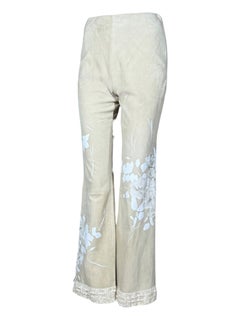 Valentino Boutique Spring 2000 Look 32 Suede floral painted sand leather pants