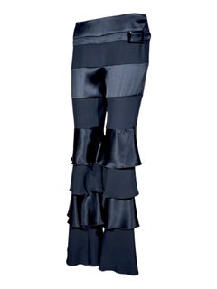 Valentino Spring 2002 Black crepe silk and satin ruffle pants
