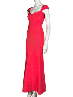 Hervé Léger Leila maxi coral bandage knit dress