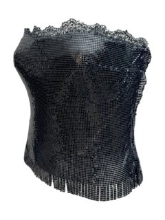 Gianni Versace Couture Fall 1999 Black chainmail bustier silk skirt