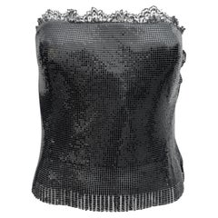 Gianni Versace Couture Fall 1999 Black chainmail bustier silk skirt