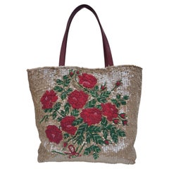 Valentino Spring 2000 Beige sequined red roses sequined tote bag