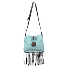 Valentino Spring 2002 Light blue suede messenger bag fringed tiger eye
