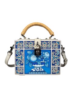 Dolce Gabbana Spring 2015 Majolica wood engraved box white blue painted