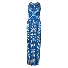 Atelier Versace Spring 2016 Maxi beaded geometric white blue dress