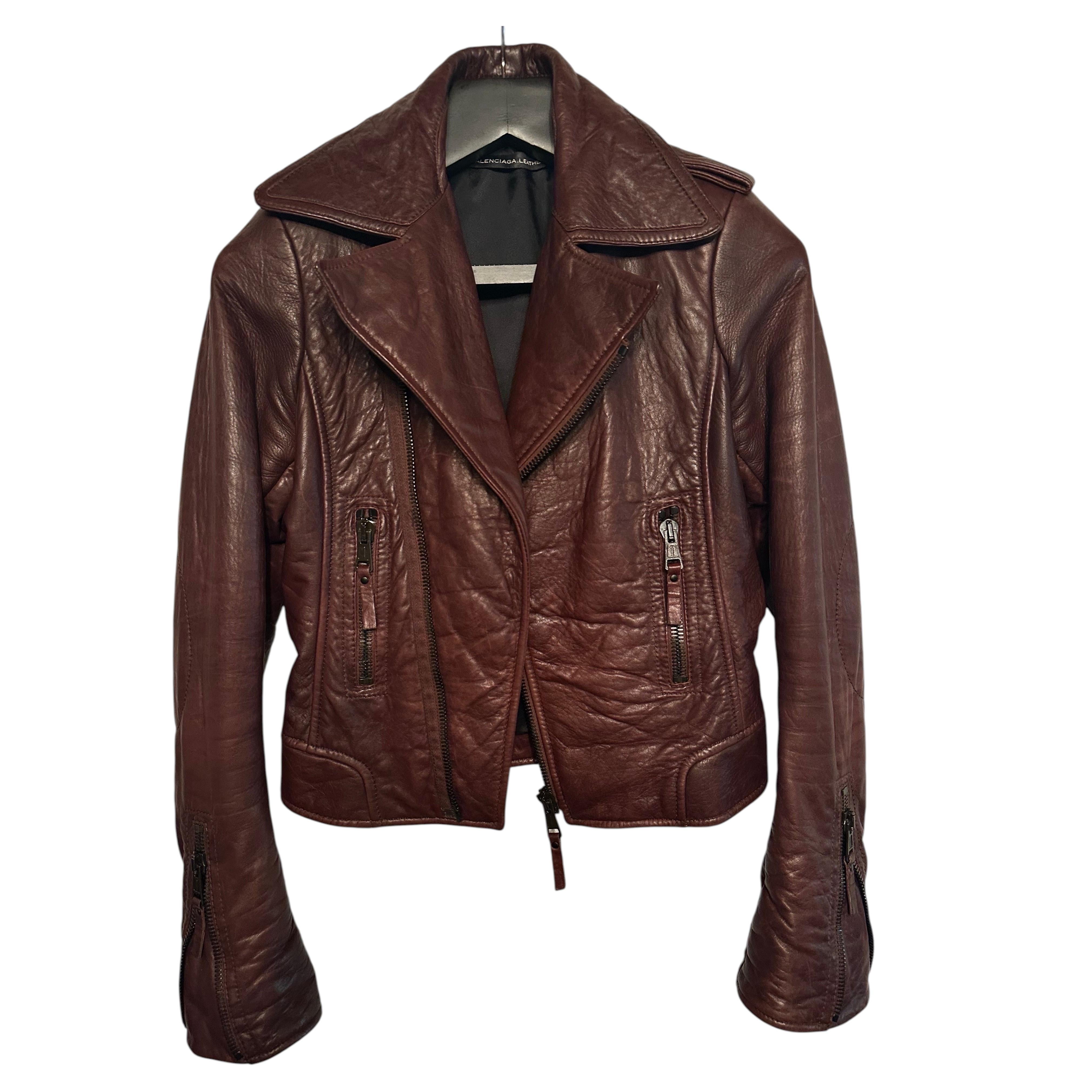 Balenciaga.Leather Chocolate Moto Biker Jacket FR 38 Y2K Nicolas Ghesquière era