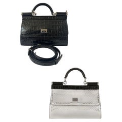 Dolce & Gabbana x Kim Sicily Black & Sliver Double-face Top-Handle Bag w/ Strap