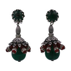 Schiaparelli Iconic Emerald and Ruby Drop Earclips