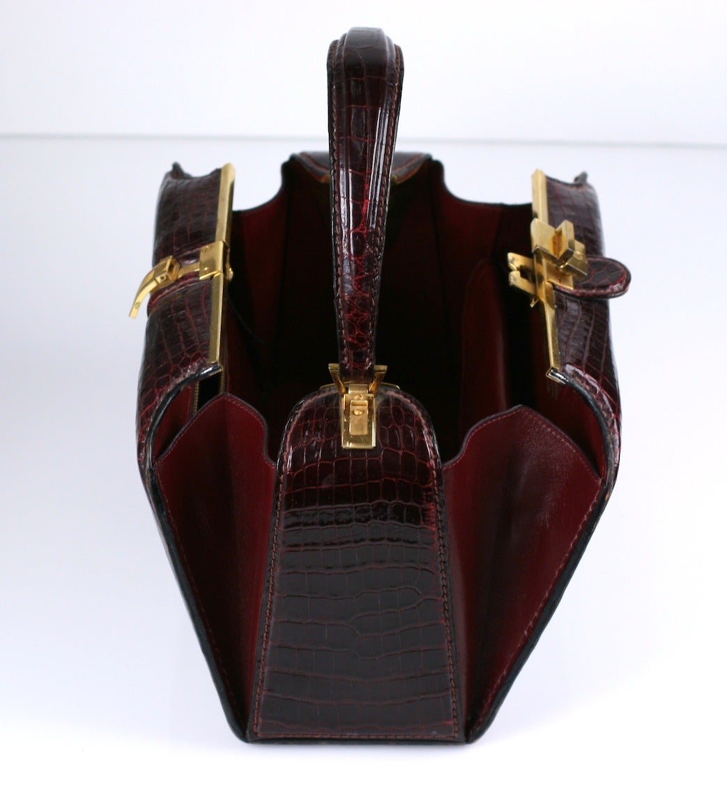 FERNANDE DESGRANGES 1950's Bordeaux Red Leather Purse Bag Made In