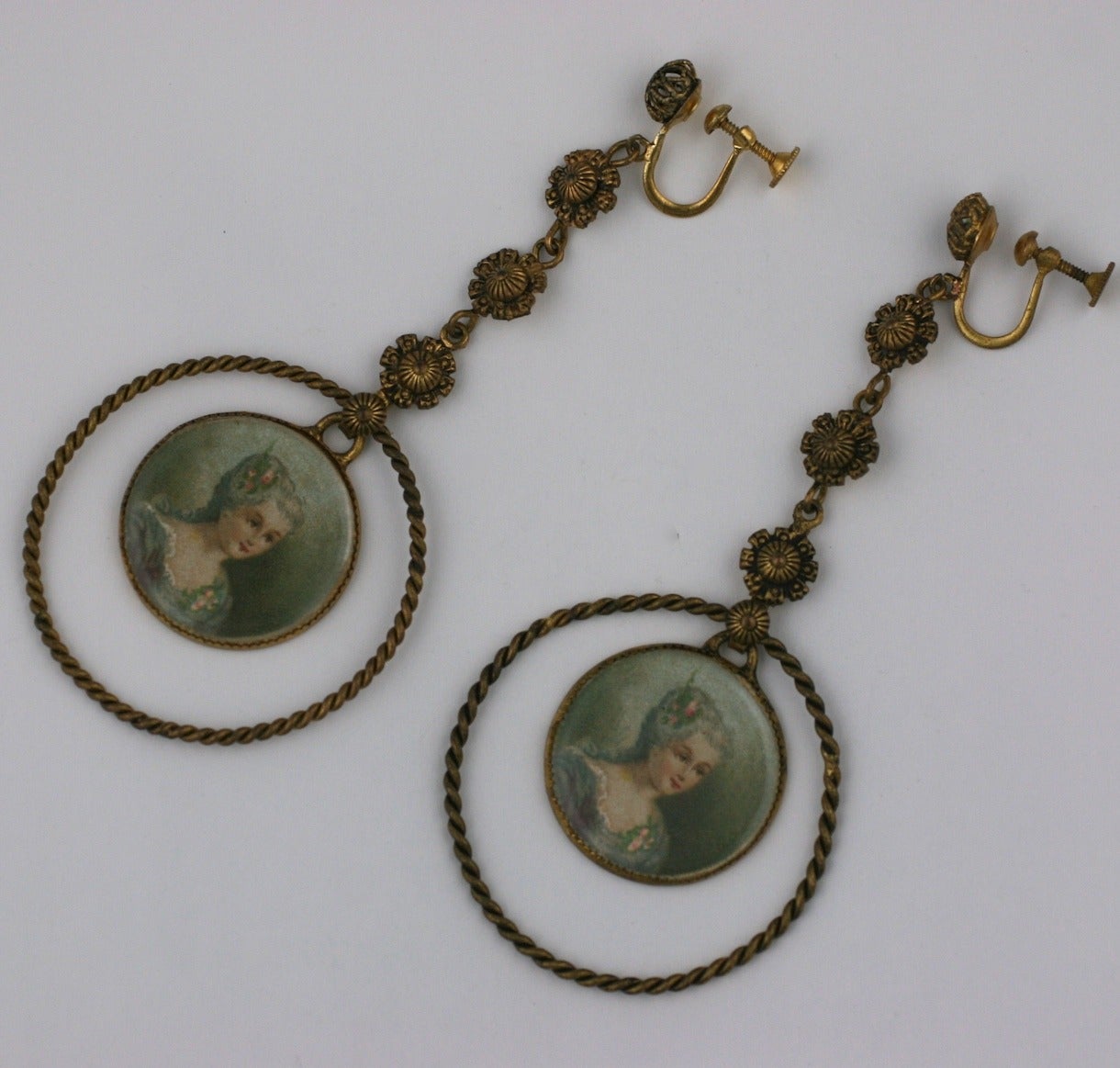 Hobe Long Revivalist Portrait Earrings In Excellent Condition For Sale In New York, NY